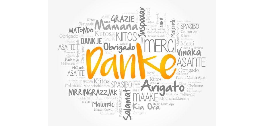 Danke (Thank You in German) Word Cloud background, all languages