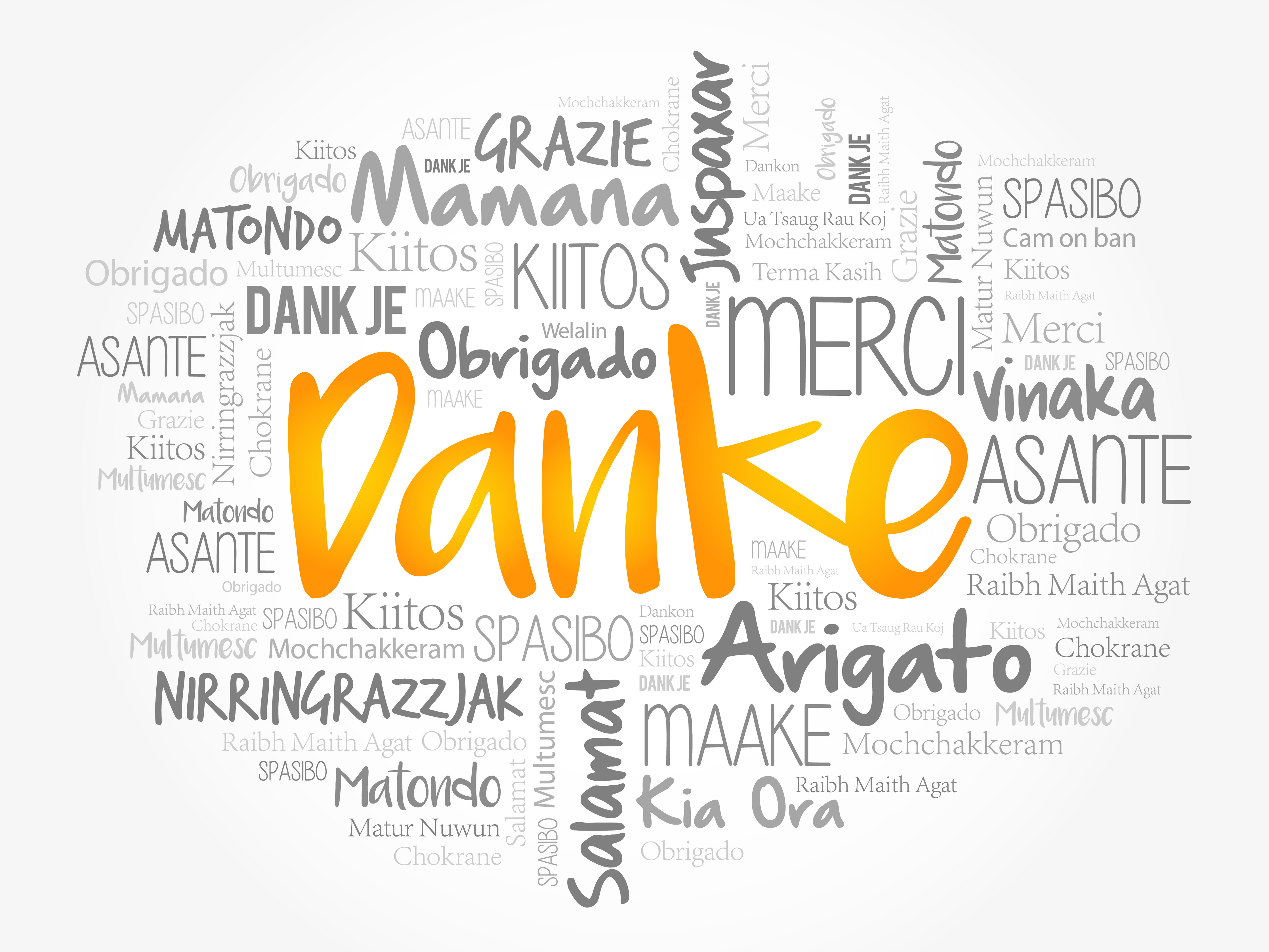 Danke (Thank You in German) Word Cloud background, all languages
