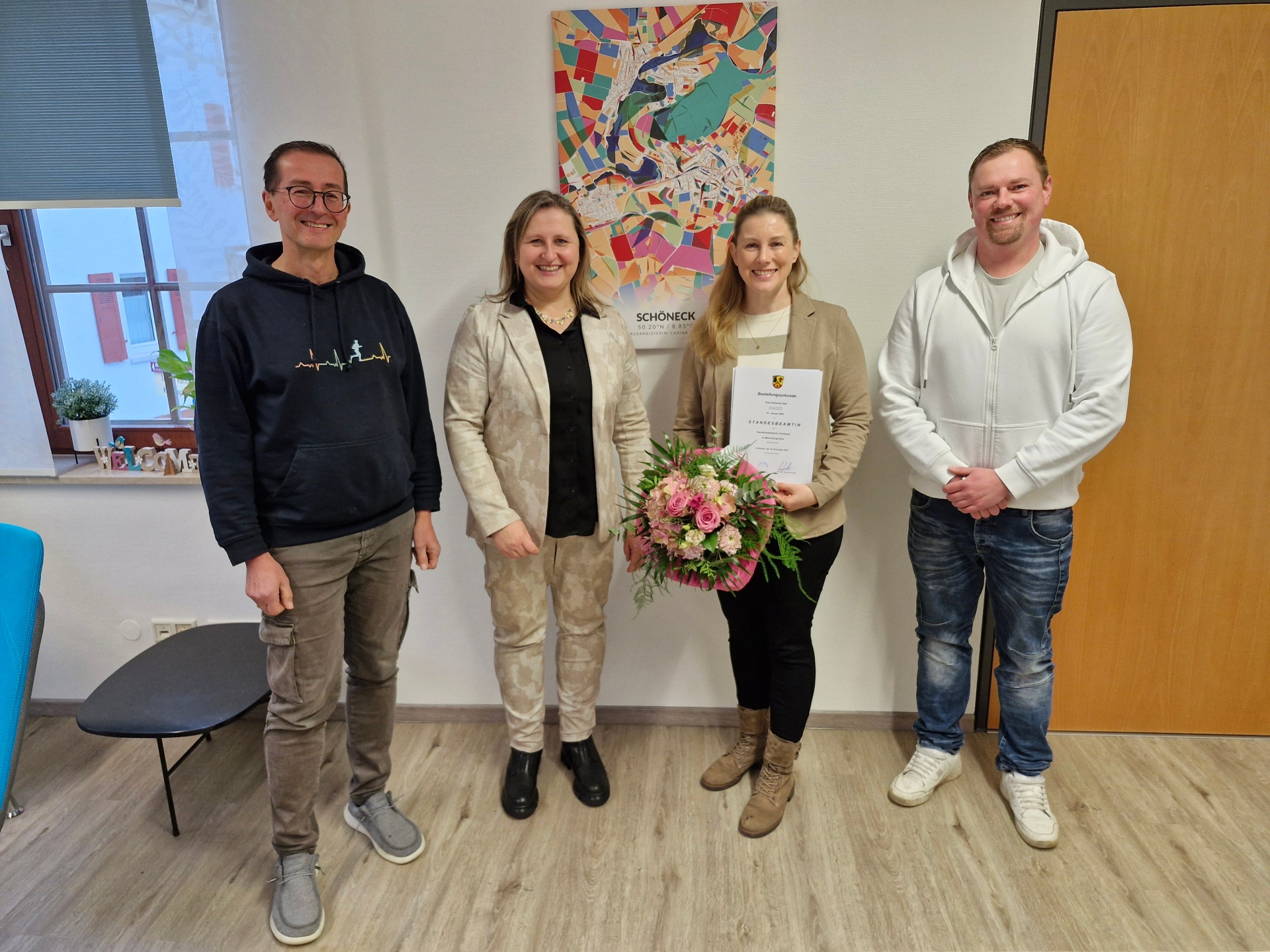 Bild v. l. n. r.: M.Laufer, Bürgermeisterin Wacker, K. Abel, M. Lenz